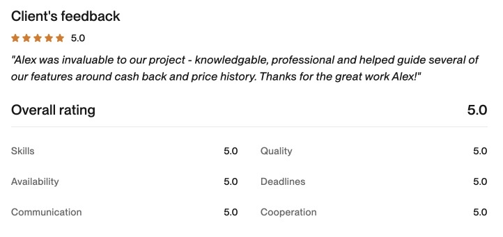 Upwork client feedback 10