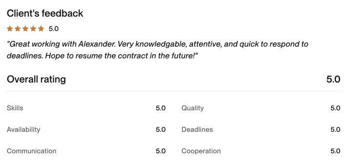 Upwork client feedback 12