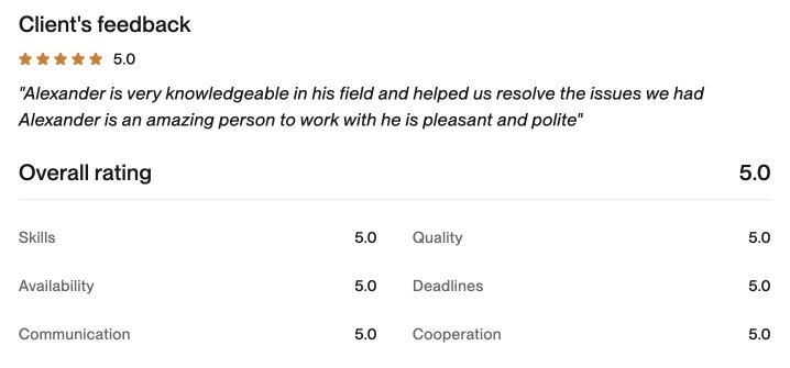 Upwork client feedback 15