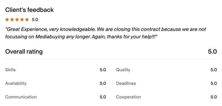 Upwork client feedback 16