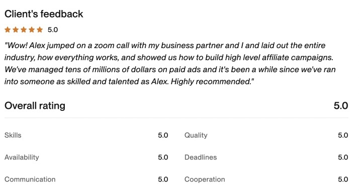 Upwork client feedback 19