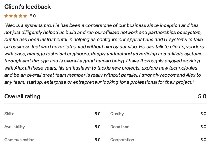 Upwork client feedback 2