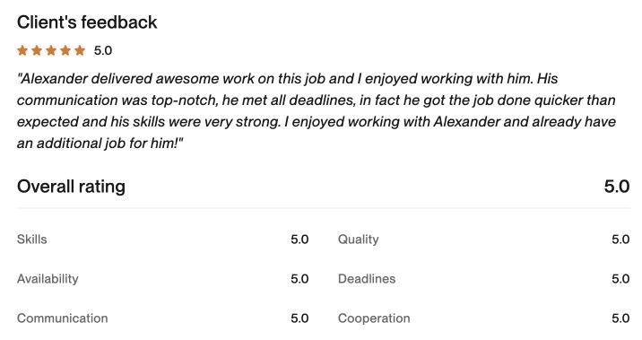 Upwork client feedback 20