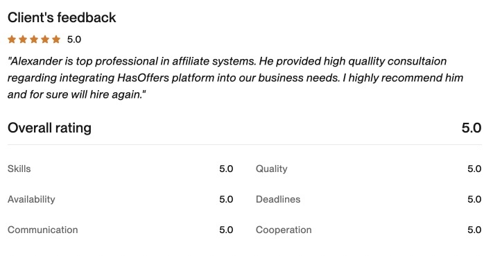 Upwork client feedback 21