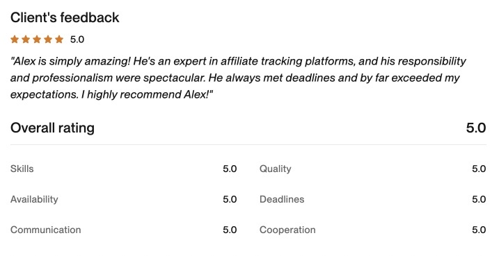 Upwork client feedback 22